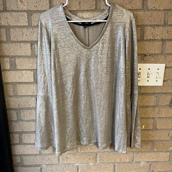 Drew Women's Size L Metallic Gold 100 Linen Belle Blouse Long Sleeve Hippie Y2K - Picture 4 of 7